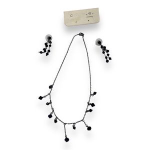 NWT CAKE  by Ali-khan black drop earrings and matching necklace